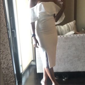 Off the shoulder white midi dress